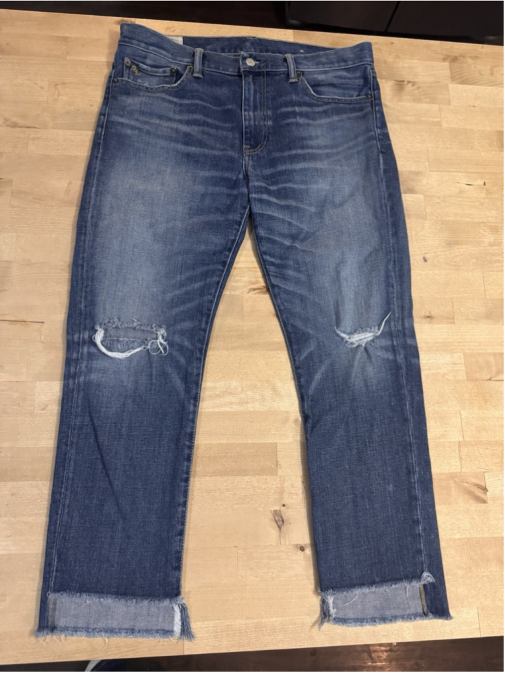 Polo Ralph Lauren Women's Slim Crop Distressed Jeans, Blue, 31 Step Down Hem